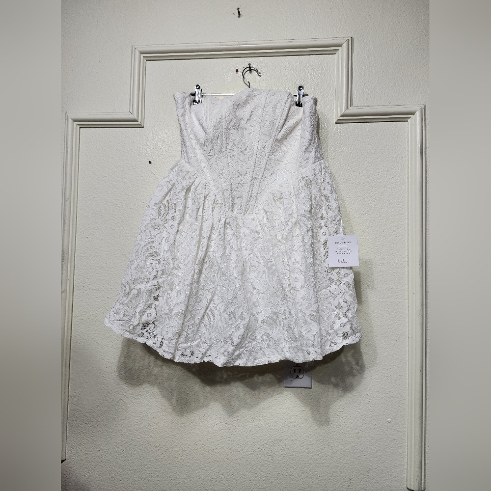 Lulus Ciana White Lace Bustier Mini Dress XL Wedding Bridal Party Feminine - Picture 5 of 9